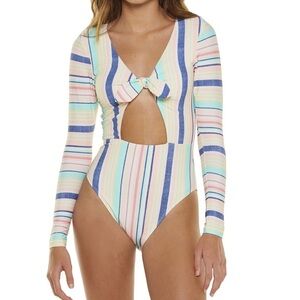 Celebrity Pink Striped Bodysuit with Plunging V-Neck NWT